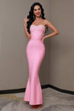 Sparkly Pink Mermaid Strapless Beaded Corset Long Prom Dress