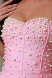 Sparkly Pink Mermaid Strapless Beaded Corset Long Prom Dress