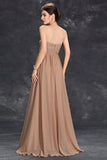 Simple Khaki A-Line Strapless Chiffon Long Prom Dress