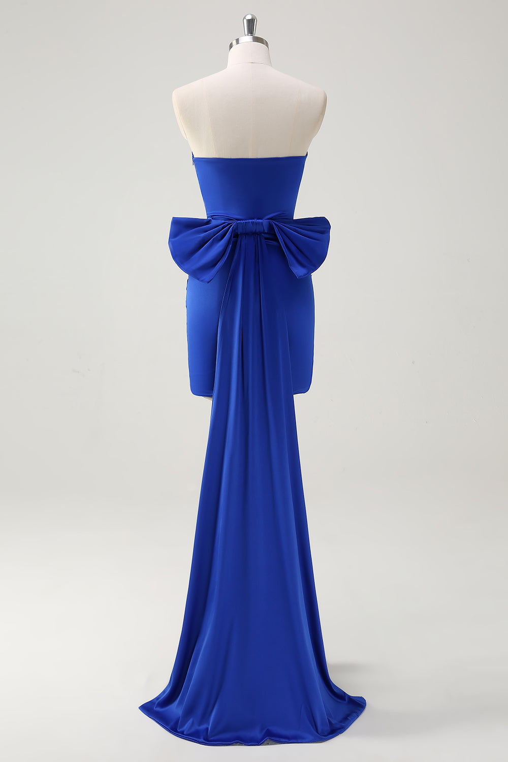 Royal Blue Strapless Short Prom Dress With Big Bow Flowing Train