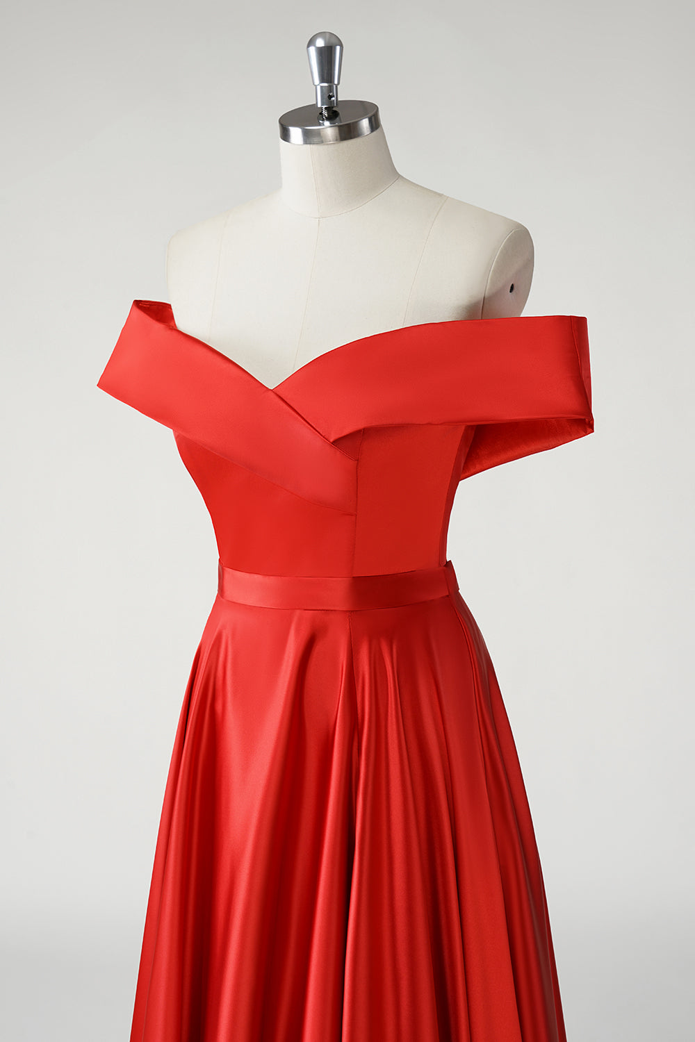 Red A Line Off the Shoulder Ruched Long Prom Dress