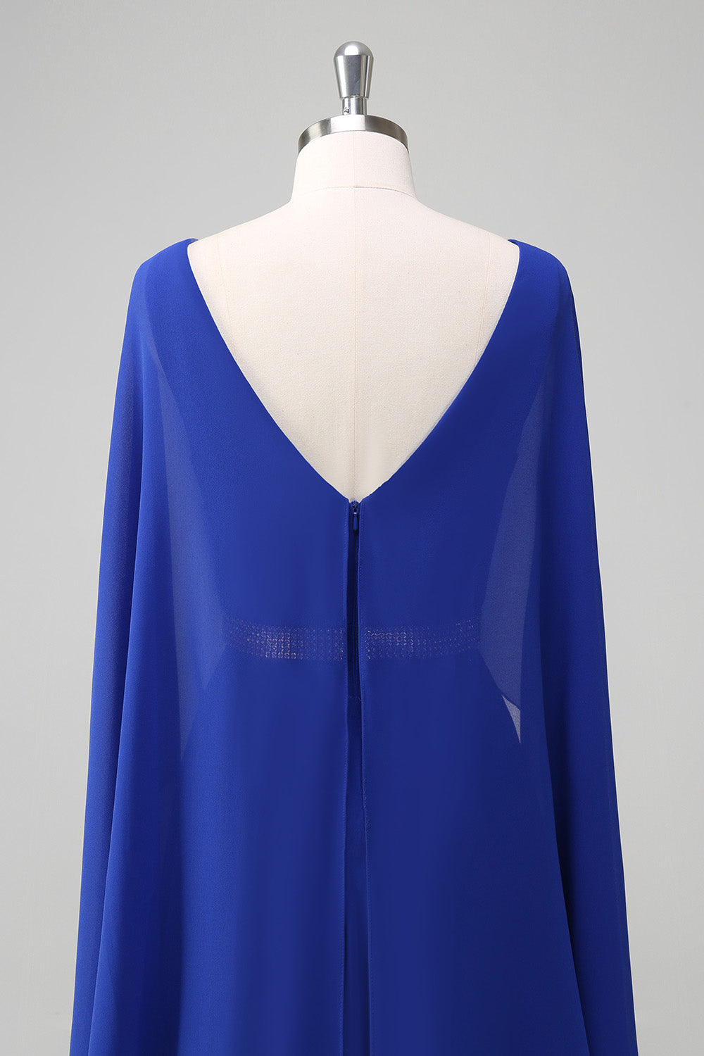 Royal Blue A-Line Beaded Chiffon Mother Dress with Cape