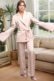 Champagne Double Breasted 2 Piece Women's Party Suits with Belt