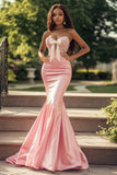 Chic Blush Mermaid Sweetheart Long Prom Dress With Embroidery