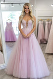 A Line Light Purple Appliqued Sleeveless Tulle Long Prom Dress