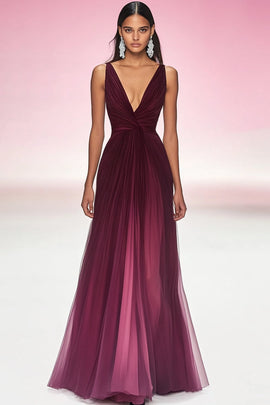 Cabernet V-Neck A Line Pleated Red Carpet Dress