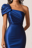 Dark Blue Mermaid Satin One Shoulder Military Ball Dress