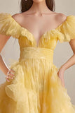 Yellow A Line Off The Shoulder Ruffles Formal Dress