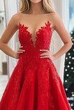 Red Princess Sweetheart Satin Applique Long Prom Dress