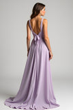 A Line Lilac Ruched Long Bridesmaid Dress