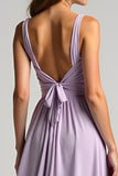 A Line Lilac Ruched Long Bridesmaid Dress