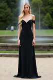 Off the Shoulder Black Sheath Long Bridesmaid Dress