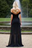 Off the Shoulder Black Sheath Long Bridesmaid Dress