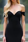 Off the Shoulder Black Sheath Long Bridesmaid Dress