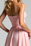 A Line Pink Sweetheart Ruched Long Bridesmaid Dress