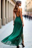 Dark Green Lace Appliqued Sheath Long Bridesmaid Dress with Slit