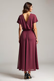 A Line Cabernet Chiffon Long Mother of the Bride Dress