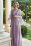 Chiffon Lilac Scoop Long Mother of the Bride Dress