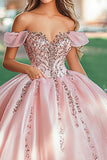 Blush Off the Shoulder Princess Satin Quinceanera Dress with Appliques