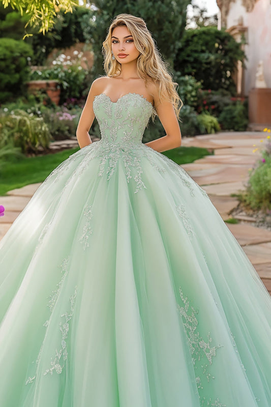 Mint Ball Gown Tulle Sweetheart Quinceanera Dress with Appliques