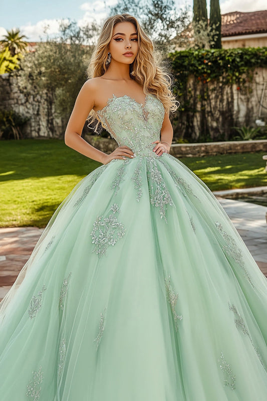 Mint Green Tulle Sweetheart Princess Applique Quinceanera Dress