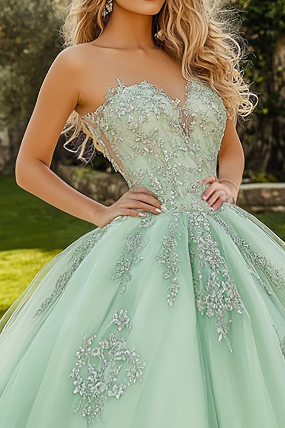 Mint Green Tulle Sweetheart Princess Applique Quinceanera Dress