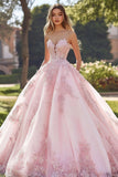 Princess Blush Ball Gown Strapless Tulle Quinceanera Dress with Appliques