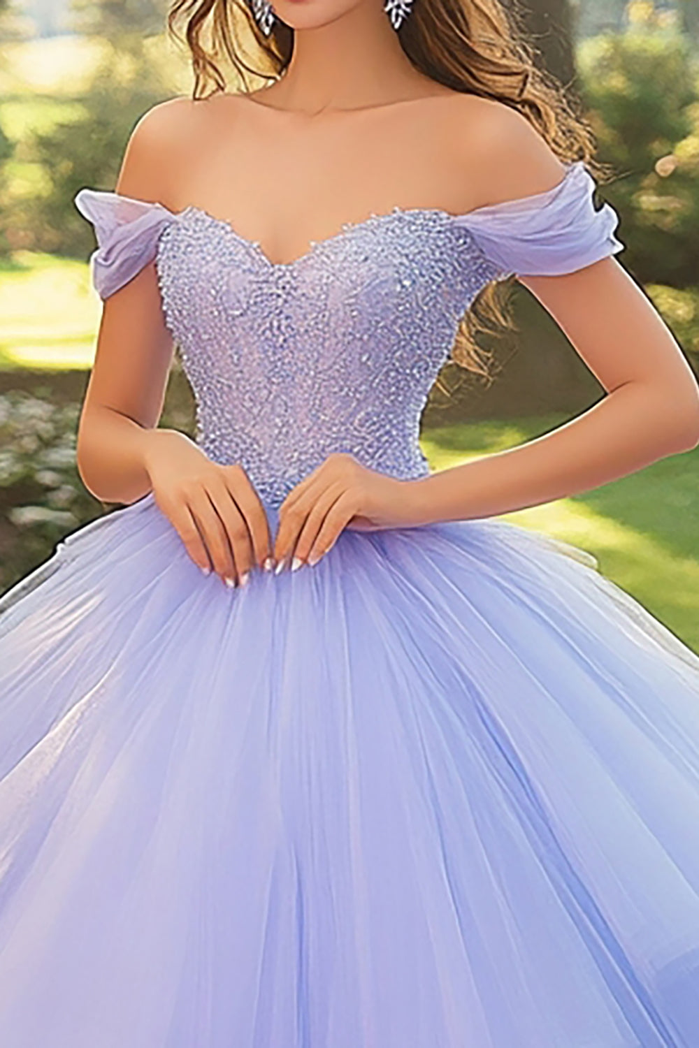 Lilac Off the Shoulder Ball Gown Tulle Quinceanera Dress with Appliques