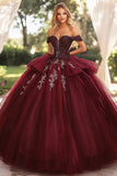 Ball Gown Strapless Burgundy Off The Shoulder Quinceanera Dress