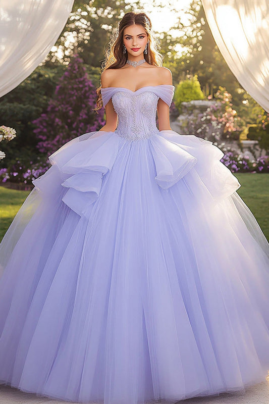 Lavender Ball Gown Off The Shoulder Strapless Quinceanera Dress