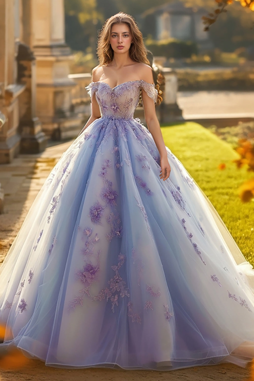 Princess Lavender Ball Gown Off the Shoulder Tulle Quinceanera Dress with Sequined Appliques