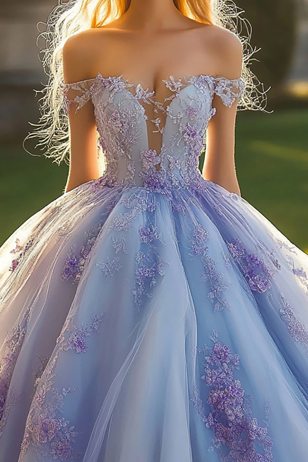 Princess Lavender Ball Gown Off the Shoulder Tulle Quinceanera Dress with 3D Flowers