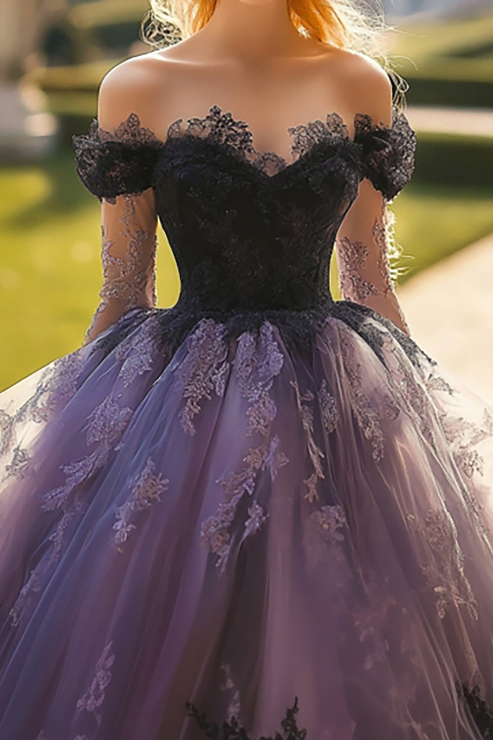 Princess Black Off the Shoulder Tulle Quinceanera Dress with Lace Appliques