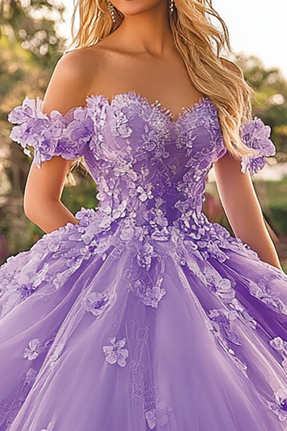 Plum Floral Off The Shoulder Tulle Quinceanera Dress with Appliques