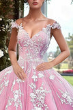 Off The Shoulder Sparkly Pink Quinceanera Dress with 3D Flowers