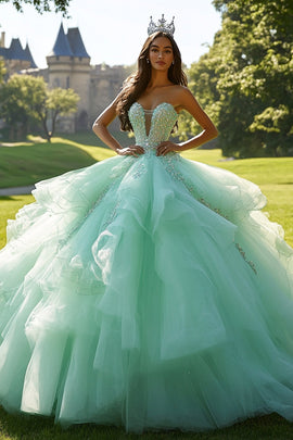 Sparkly Mint Sweetheart Ruffled Quinceanera Dress