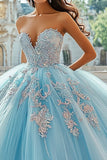 Sweetheart Sky Blue Strapless Tulle Ball Gown Quinceanera Dress