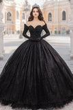 Black Off The Shoulder Ball Gown Long Quinceanera Dress with Long Sleeves