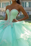 Mint Ball Gown Strapless Appliqued Tulle Quinceanera Dress