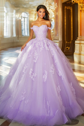 Lilac Ball Gown Off the Shoulder Appliqued Quinceanera Dress