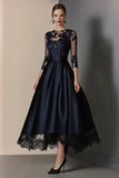 A Line Navy Lace Mother Of Bride Dress with 3/4 Sleeves