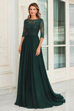 Dark Green A Line Lace Mother Of Bride Dress with 3/4 Sleeves