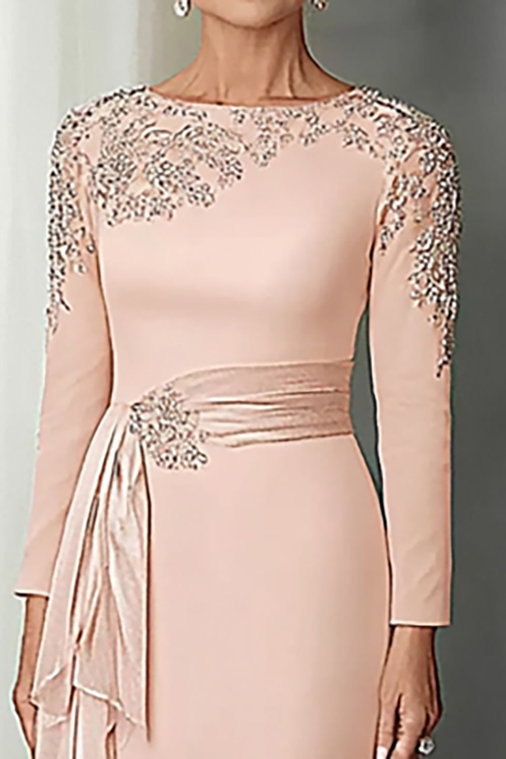 Blush Lace Sheath Mother Of The Bride Dress with Long Sleeves