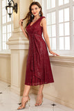 Sparkly Burgundy Sheath Sequin Sleeveless Mother Of The Bride Dress