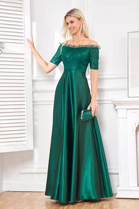 Sparkly Dark Green Satin A Line Mother of Bride Dress