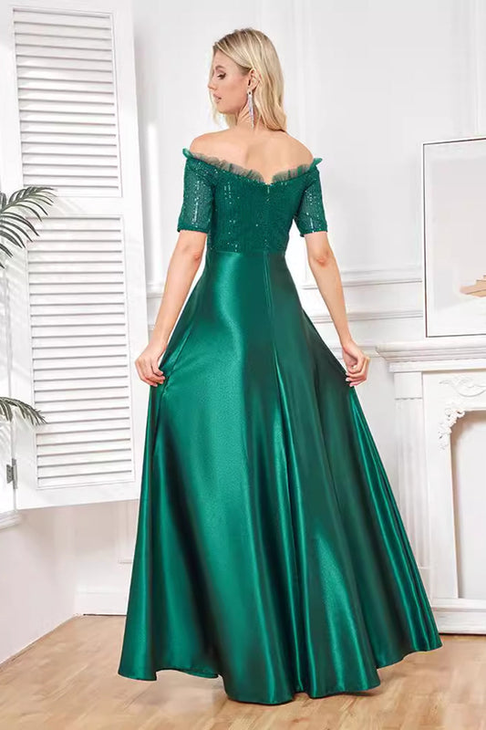 Sparkly Dark Green Satin A Line Mother of Bride Dress