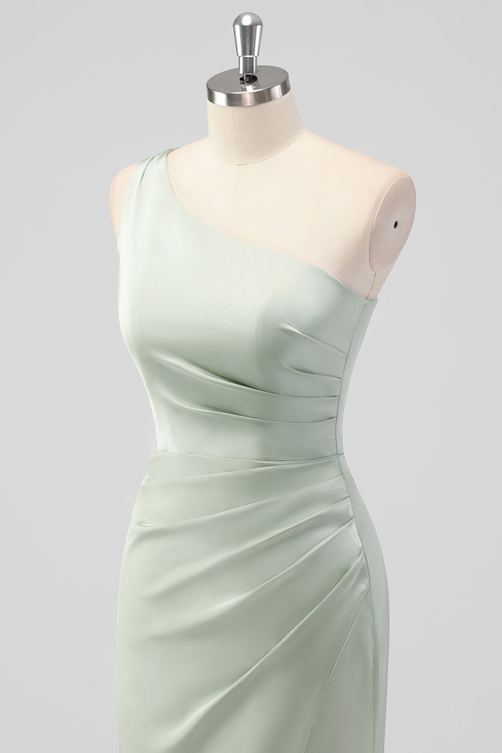 Sage Green One Shoulder Sheath Satin Long Bridesmaid Dress