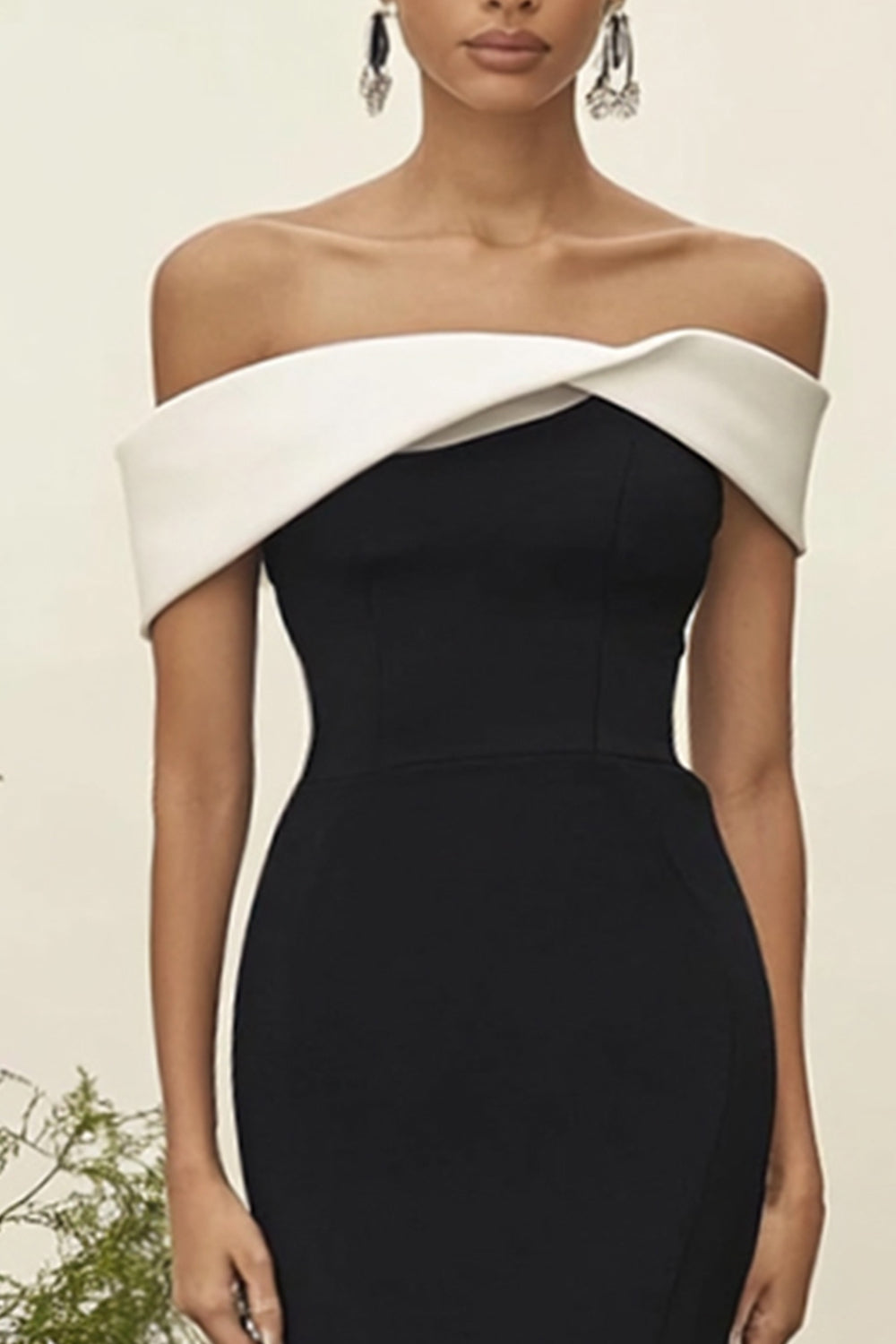 Off The Shoulder White Black Sheath Long Formal Dress