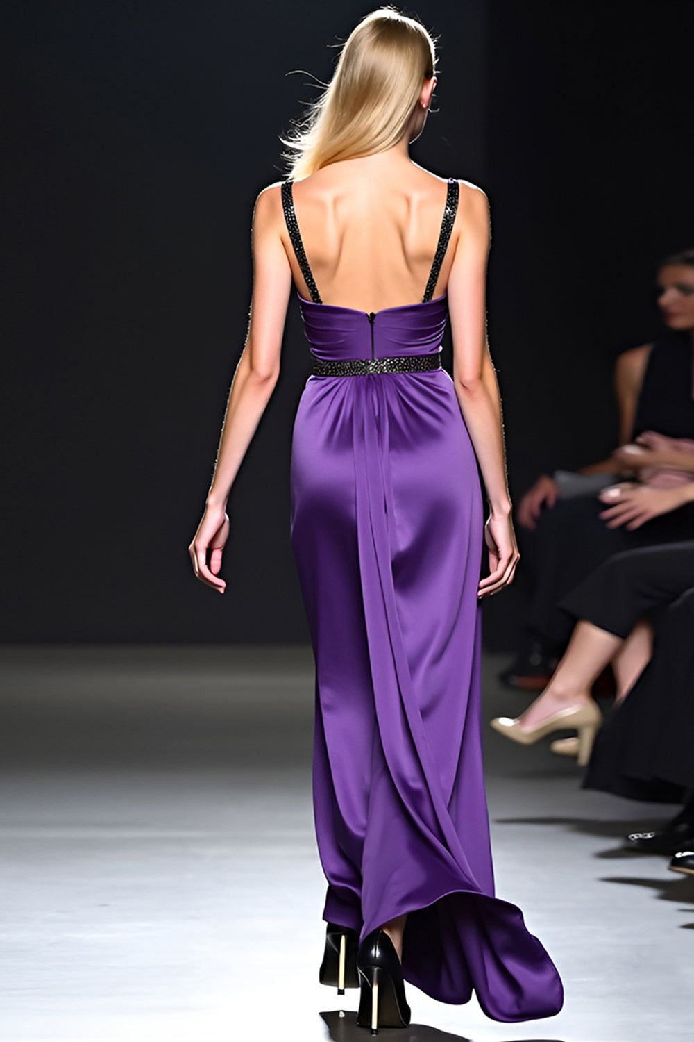 Satin Dark Purple V-Neck Long Gala Dress