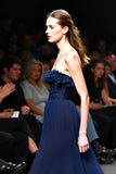 Strapless Navy A Line Long Gala Dress with Ruffles